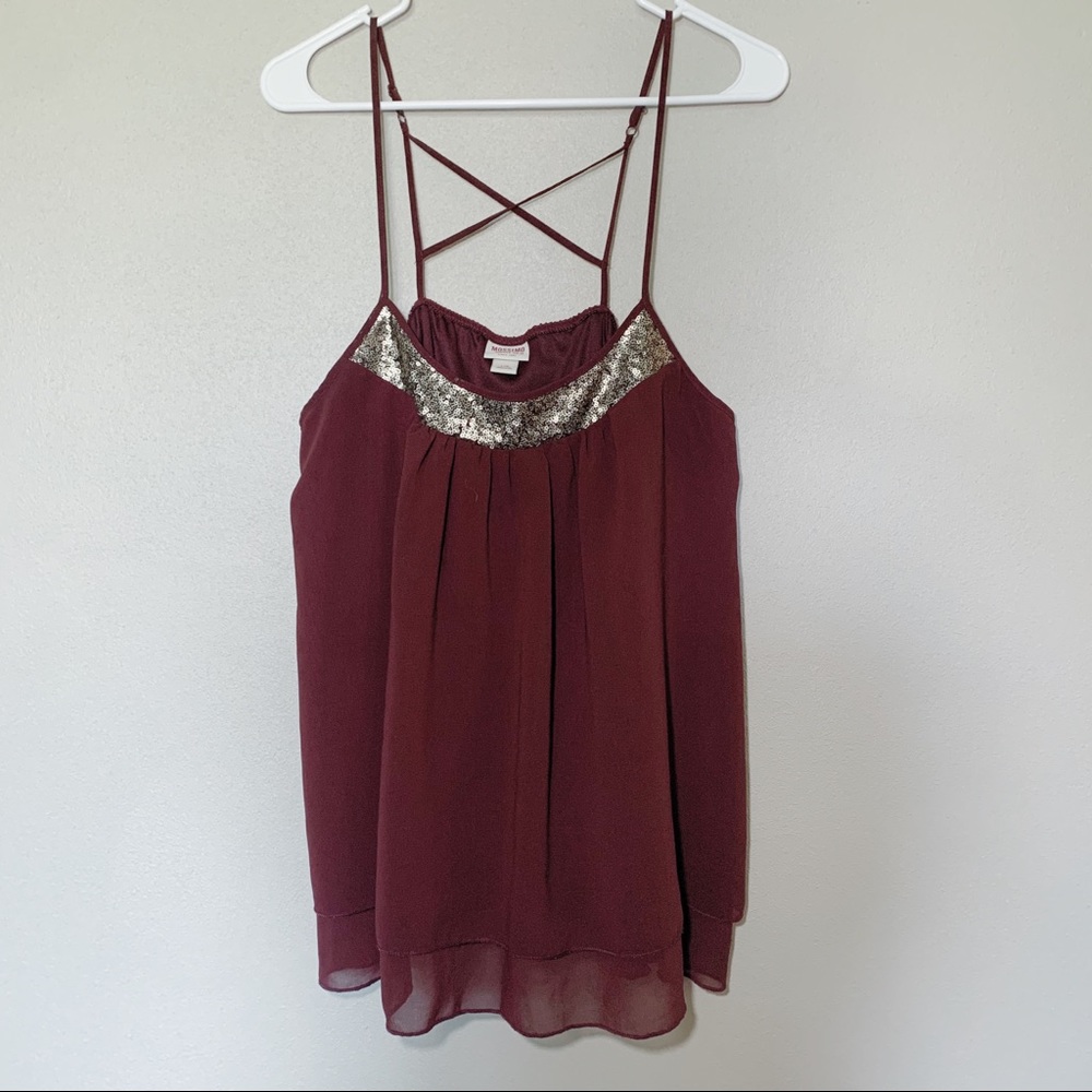 Cross Back Tank With Sequin Neckline